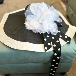 Derby Black and White Wide Brim Hat/ Polka Dot Ribbon Custom made for 🐎 Derby